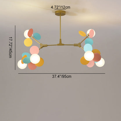 Contemporary Nordic Metal Acrylic Colorful Flower Branch Round Glass Ball 5/6/8/10/12/15 Light Chandelier for Living Room