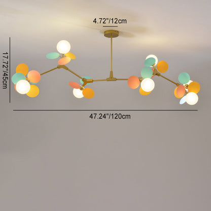 Contemporary Nordic Metal Acrylic Colorful Flower Branch Round Glass Ball 5/6/8/10/12/15 Light Chandelier for Living Room