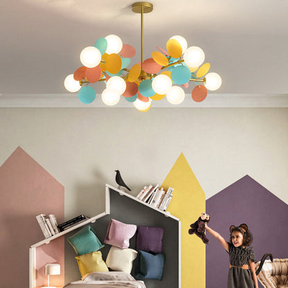 Contemporary Nordic Metal Acrylic Colorful Flower Branch Round Glass Ball 5/6/8/10/12/15 Light Chandelier for Living Room