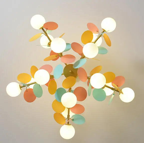 Contemporary Nordic Metal Acrylic Colorful Flower Branch Round Glass Ball 5/6/8/10/12/15 Light Chandelier for Living Room Lumendat