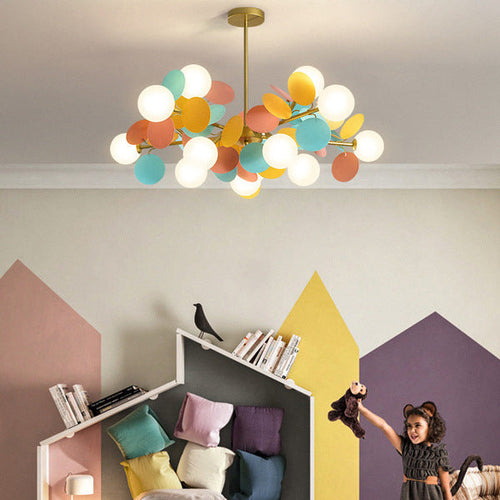 Contemporary Nordic Metal Acrylic Colorful Flower Branch Round Glass Ball 5/6/8/10/12/15 Light Chandelier for Living Room