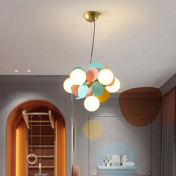 Contemporary Nordic Metal Acrylic Colorful Flower Branch Round Glass Ball 5/6/8/10/12/15 Light Chandelier for Living Room Lumendat