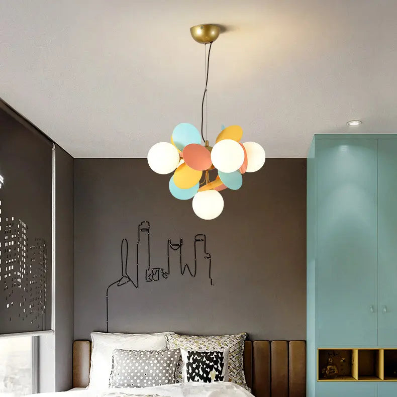Contemporary Nordic Metal Acrylic Colorful Flower Branch Round Glass Ball 5/6/8/10/12/15 Light Chandelier for Living Room Lumendat