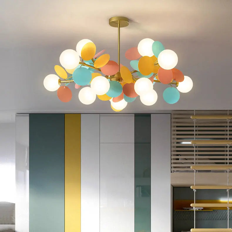 Contemporary Nordic Metal Acrylic Colorful Flower Branch Round Glass Ball 5/6/8/10/12/15 Light Chandelier for Living Room Lumendat