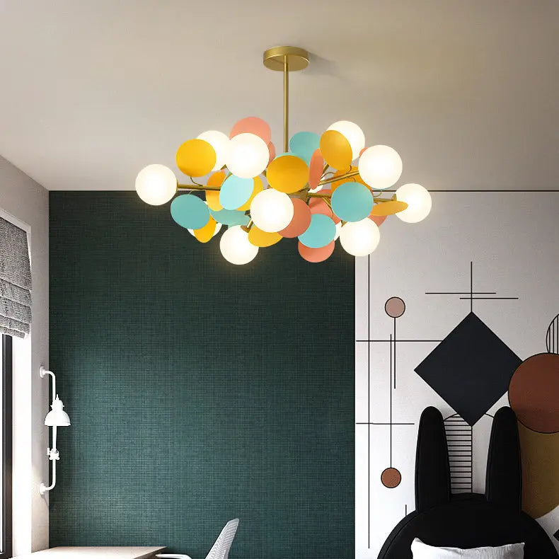 Contemporary Nordic Metal Acrylic Colorful Flower Branch Round Glass Ball 5/6/8/10/12/15 Light Chandelier for Living Room Lumendat
