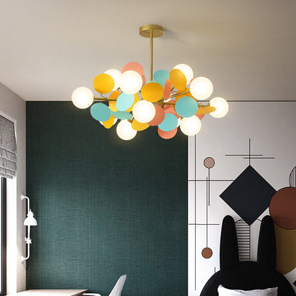 Contemporary Nordic Metal Acrylic Colorful Flower Branch Round Glass Ball 5/6/8/10/12/15 Light Chandelier for Living Room