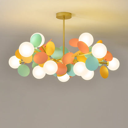 Contemporary Nordic Metal Acrylic Colorful Flower Branch Round Glass Ball 5/6/8/10/12/15 Light Chandelier for Living Room
