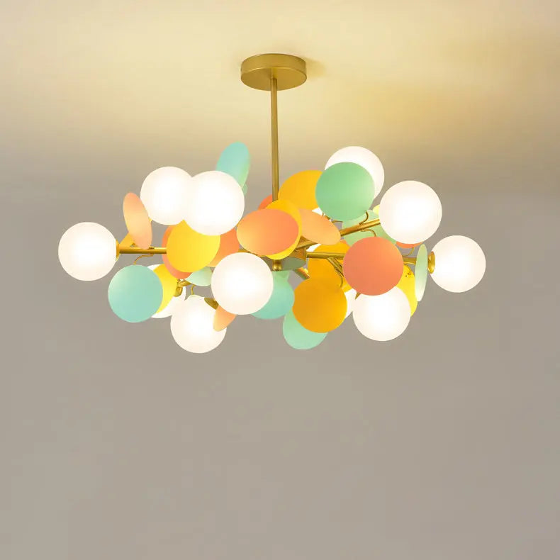 Contemporary Nordic Metal Acrylic Colorful Flower Branch Round Glass Ball 5/6/8/10/12/15 Light Chandelier for Living Room Lumendat