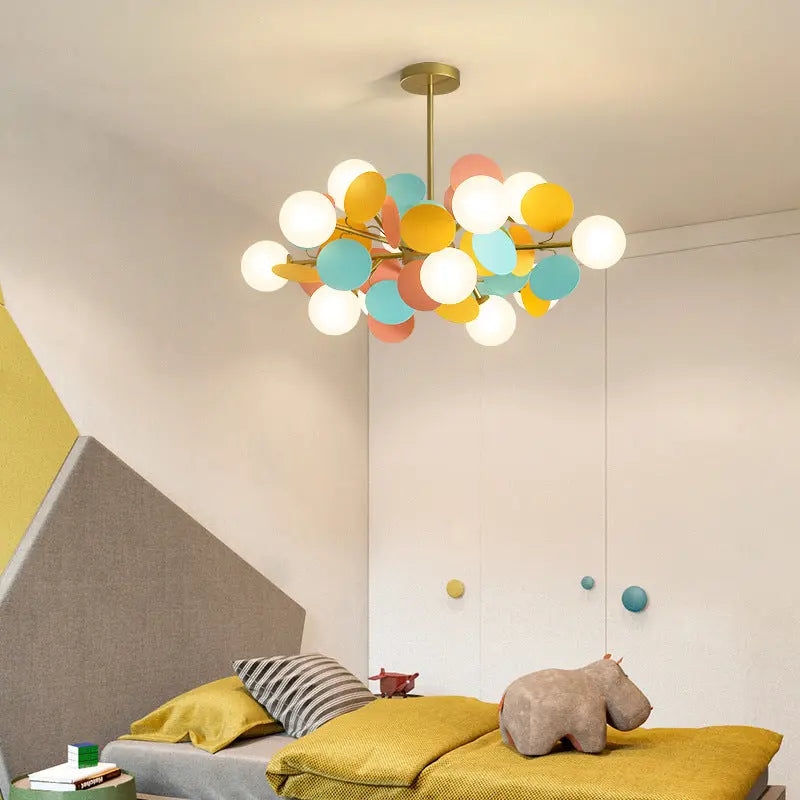 Contemporary Nordic Metal Acrylic Colorful Flower Branch Round Glass Ball 5/6/8/10/12/15 Light Chandelier for Living Room Lumendat