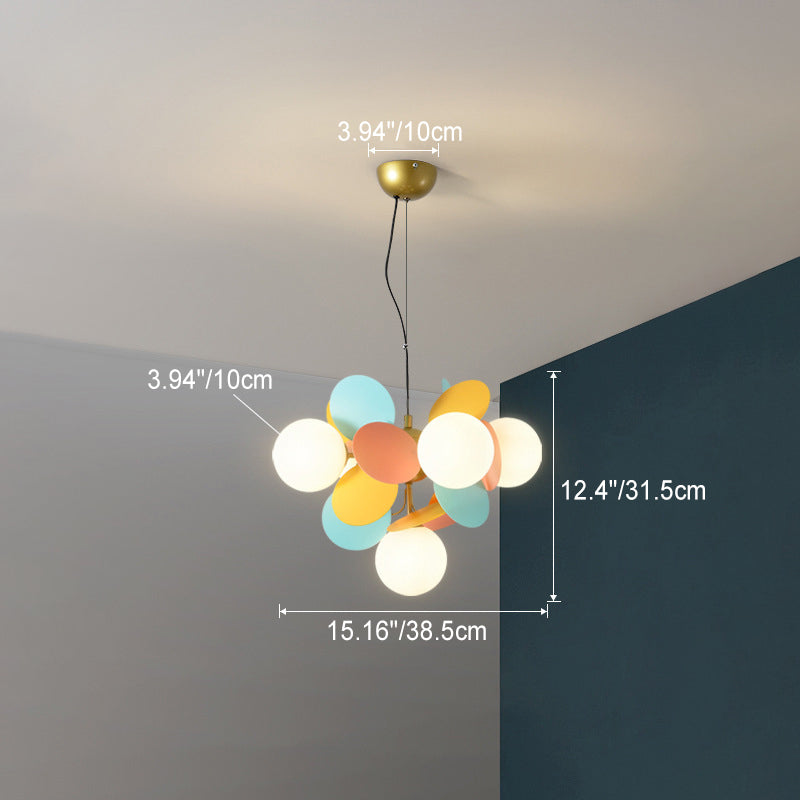 Contemporary Nordic Metal Acrylic Colorful Flower Branch Round Glass Ball 5/6/8/10/12/15 Light Chandelier for Living Room