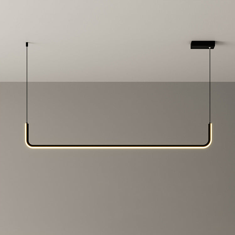 Modern Minimalist Long Strip Metal Aluminum Silica Gel LED Island Light Chandeliers for Dining Room