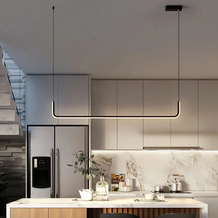 Modern Minimalist Long Strip Metal Aluminum Silica Gel LED Island Light Chandeliers for Dining Room BulbSquare