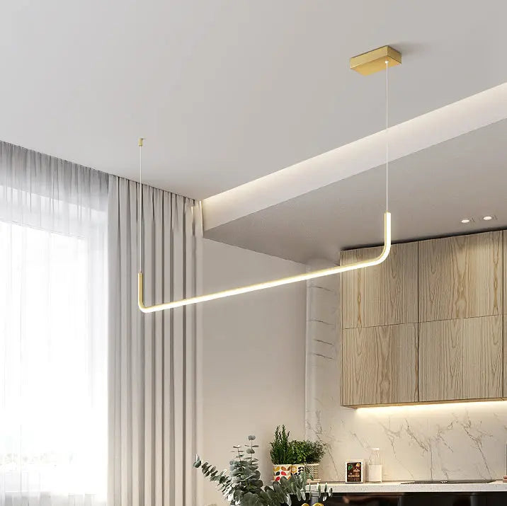 Modern Minimalist Long Strip Metal Aluminum Silica Gel LED Island Light Chandeliers for Dining Room BulbSquare