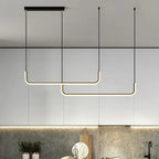 Modern Minimalist Long Strip Metal Aluminum Silica Gel LED Island Light Chandeliers for Dining Room BulbSquare