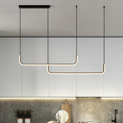 Modern Minimalist Long Strip Metal Aluminum Silica Gel LED Island Light Chandeliers for Dining Room