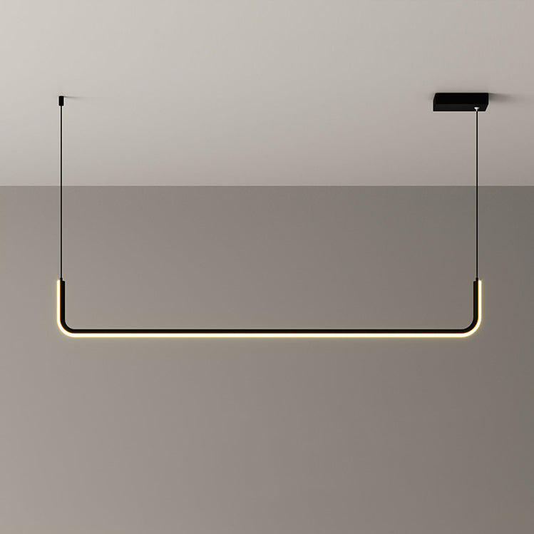 Modern Minimalist Long Strip Metal Aluminum Silica Gel LED Island Light Chandeliers for Dining Room