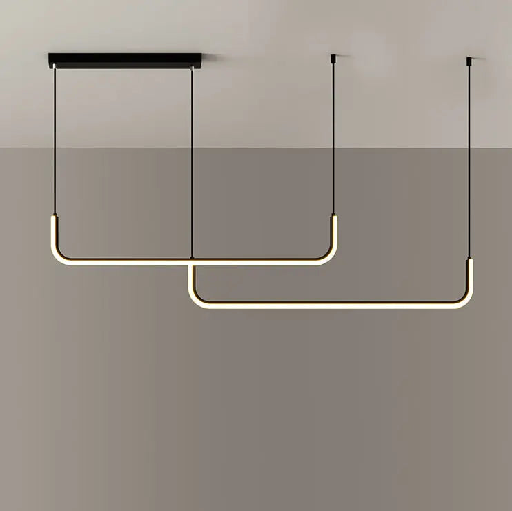 Modern Minimalist Long Strip Metal Aluminum Silica Gel LED Island Light Chandeliers for Dining Room BulbSquare