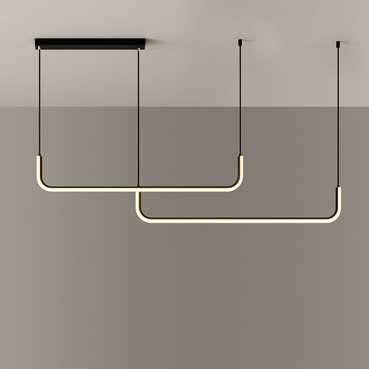Modern Minimalist Long Strip Metal Aluminum Silica Gel LED Island Light Chandeliers for Dining Room
