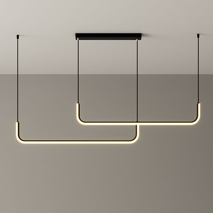 Modern Minimalist Long Strip Metal Aluminum Silica Gel LED Island Light Chandeliers for Dining Room