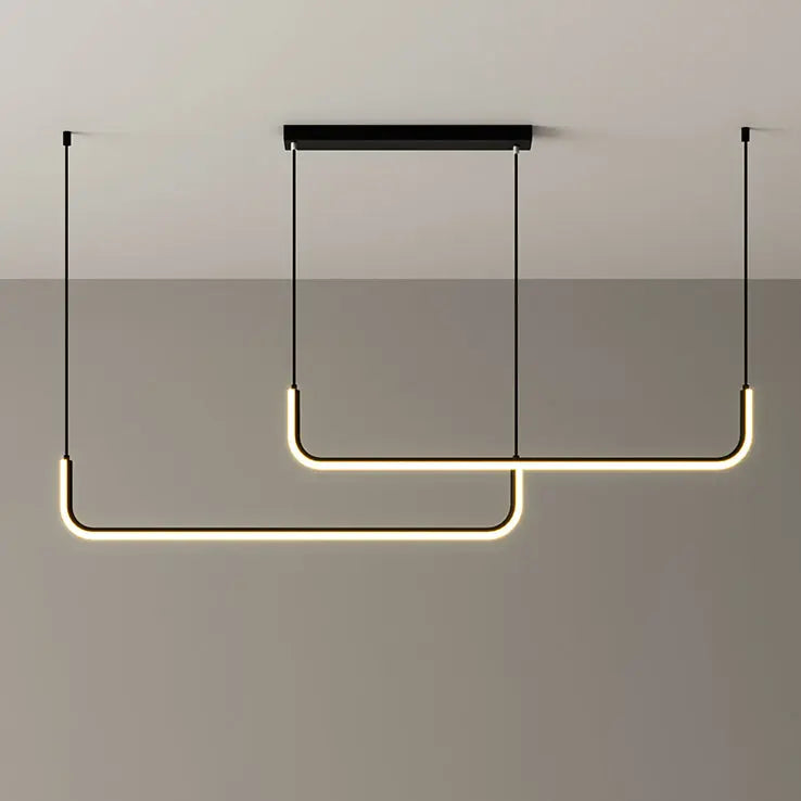Modern Minimalist Long Strip Metal Aluminum Silica Gel LED Island Light Chandeliers for Dining Room BulbSquare