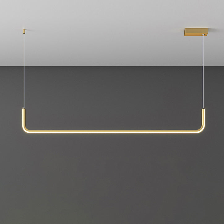 Modern Minimalist Long Strip Metal Aluminum Silica Gel LED Island Light Chandeliers for Dining Room