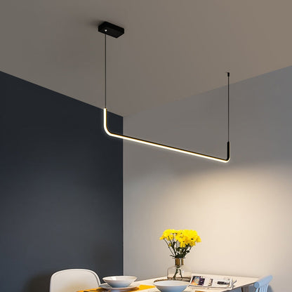 Modern Minimalist Long Strip Metal Aluminum Silica Gel LED Island Light Chandeliers for Dining Room