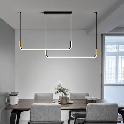Modern Minimalist Long Strip Metal Aluminum Silica Gel LED Island Light Chandeliers for Dining Room