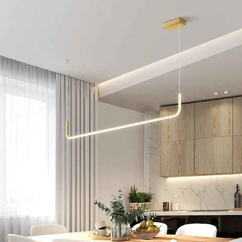 Modern Minimalist Long Strip Metal Aluminum Silica Gel LED Island Light Chandeliers for Dining Room BulbSquare