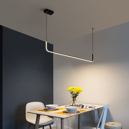 Modern Minimalist Long Strip Metal Aluminum Silica Gel LED Island Light Chandeliers for Dining Room