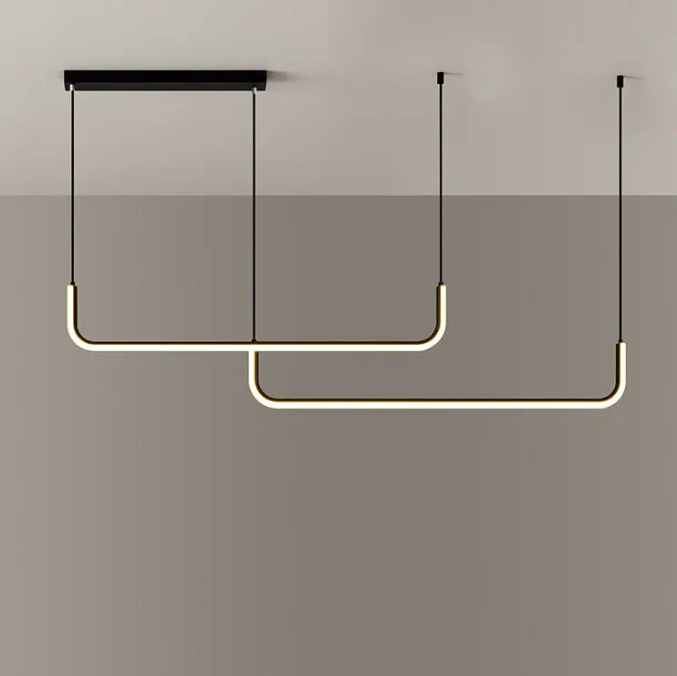 Modern Minimalist Long Strip Metal Aluminum Silica Gel LED Island Light Chandeliers for Dining Room BulbSquare