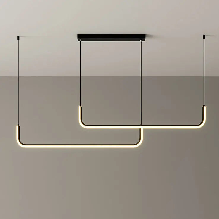 Modern Minimalist Long Strip Metal Aluminum Silica Gel LED Island Light Chandeliers for Dining Room BulbSquare