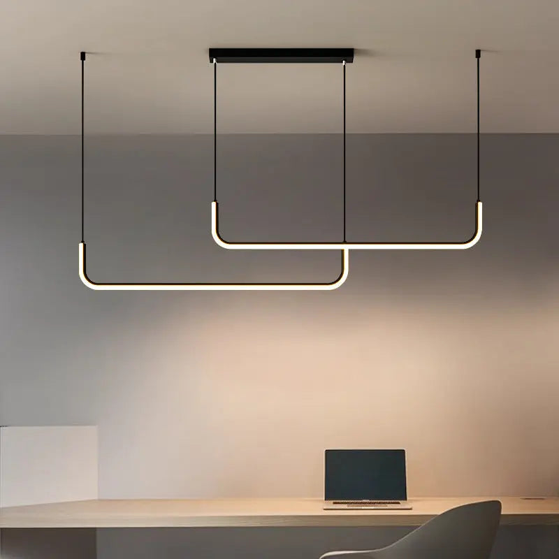 Modern Minimalist Long Strip Metal Aluminum Silica Gel LED Island Light Chandeliers for Dining Room BulbSquare