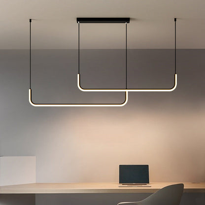 Modern Minimalist Long Strip Metal Aluminum Silica Gel LED Island Light Chandeliers for Dining Room