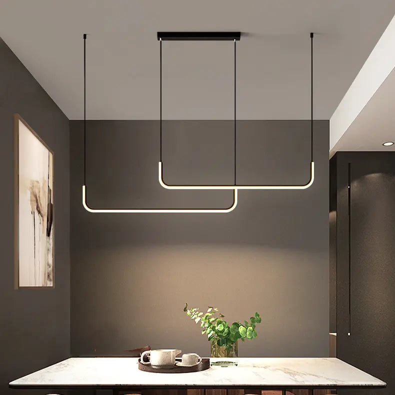 Modern Minimalist Long Strip Metal Aluminum Silica Gel LED Island Light Chandeliers for Dining Room BulbSquare