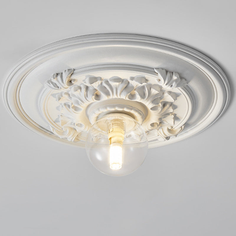 Traditional French Handmade Round Relief Resin Glass 1-Light Flush Mount Ceiling Light For Hallway Lumendat