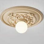 Traditional French Handmade Round Relief Resin Glass 1-Light Flush Mount Ceiling Light For Hallway Lumendat