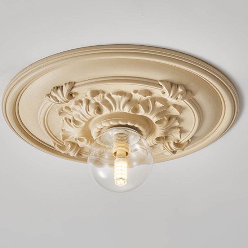 Traditional French Handmade Round Relief Resin Glass 1-Light Flush Mount Ceiling Light For Hallway Lumendat