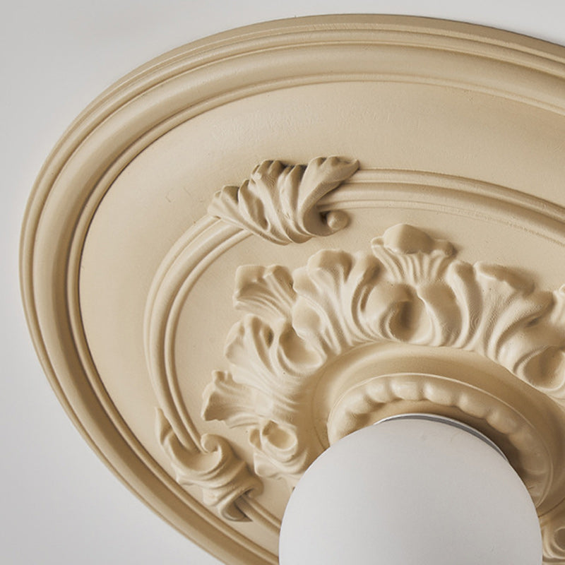 Traditional French Handmade Round Relief Resin Glass 1-Light Flush Mount Ceiling Light For Hallway Lumendat