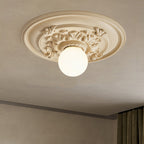 Traditional French Handmade Round Relief Resin Glass 1-Light Flush Mount Ceiling Light For Hallway Lumendat