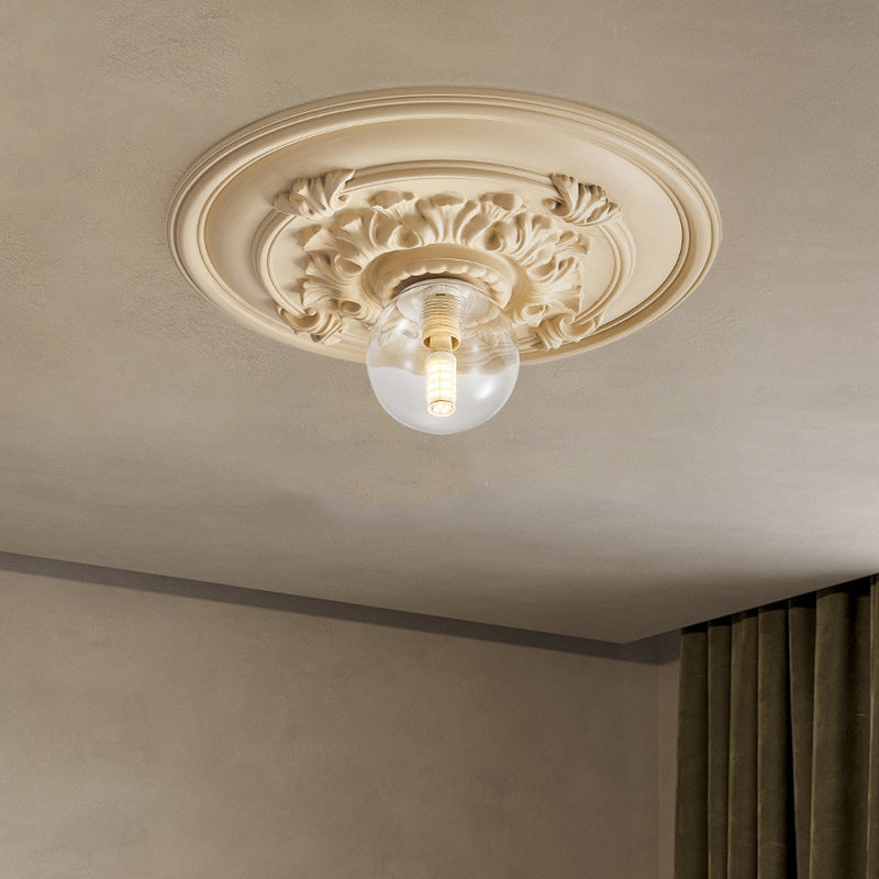 Traditional French Handmade Round Relief Resin Glass 1-Light Flush Mount Ceiling Light For Hallway Lumendat