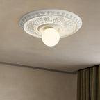 Traditional French Handmade Round Relief Resin Glass 1-Light Flush Mount Ceiling Light For Hallway Lumendat