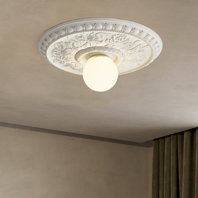 Traditional French Handmade Round Relief Resin Glass 1-Light Flush Mount Ceiling Light For Hallway Lumendat