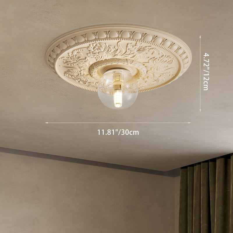 Traditional French Handmade Round Relief Resin Glass 1-Light Flush Mount Ceiling Light For Hallway Lumendat