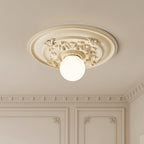 Traditional French Handmade Round Relief Resin Glass 1-Light Flush Mount Ceiling Light For Hallway Lumendat