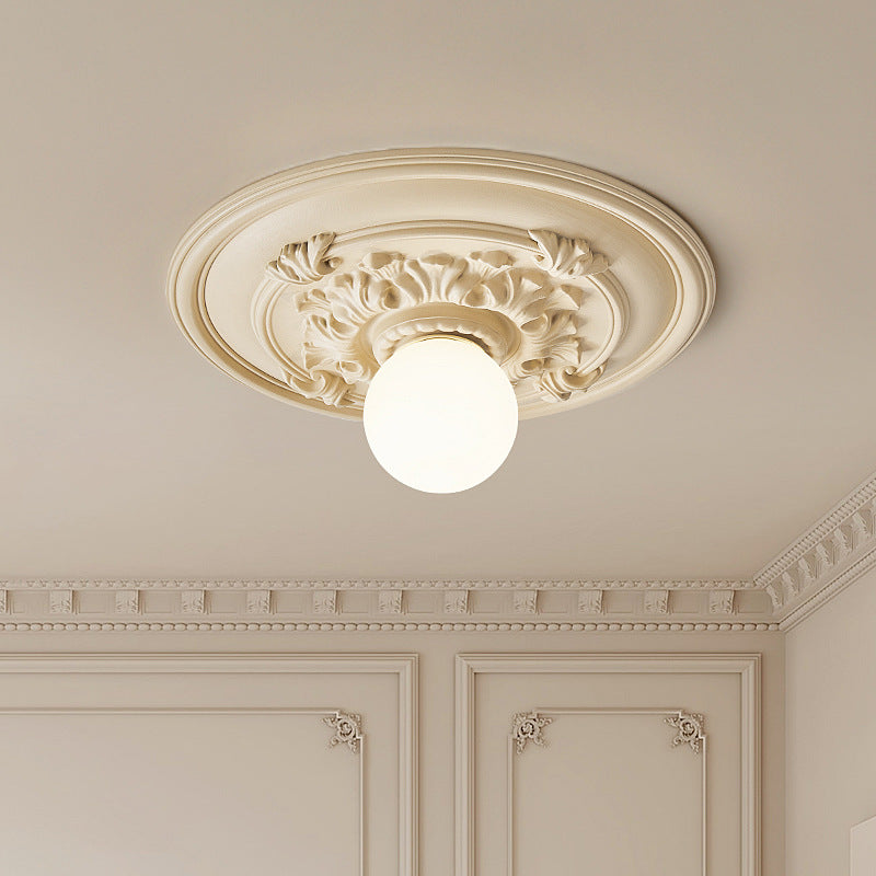Traditional French Handmade Round Relief Resin Glass 1-Light Flush Mount Ceiling Light For Hallway Lumendat