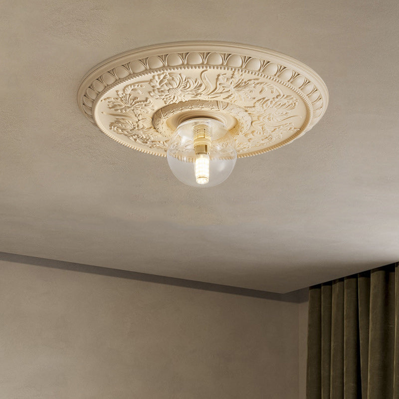 Traditional French Handmade Round Relief Resin Glass 1-Light Flush Mount Ceiling Light For Hallway Lumendat