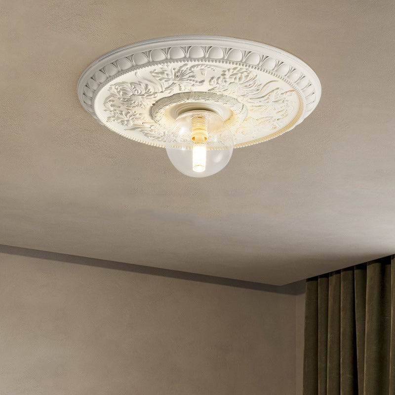 Traditional French Handmade Round Relief Resin Glass 1-Light Flush Mount Ceiling Light For Hallway Lumendat