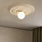 Traditional French Handmade Round Relief Resin Glass 1-Light Flush Mount Ceiling Light For Hallway Lumendat