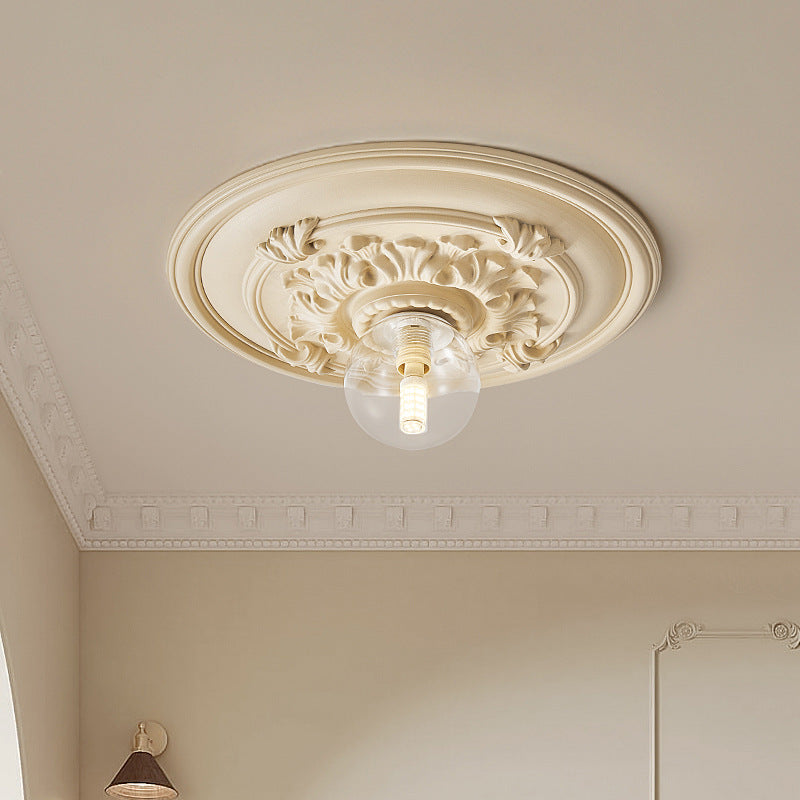 Traditional French Handmade Round Relief Resin Glass 1-Light Flush Mount Ceiling Light For Hallway Lumendat