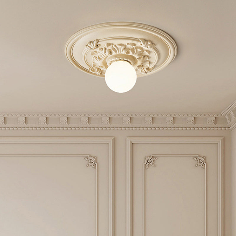 Traditional French Handmade Round Relief Resin Glass 1-Light Flush Mount Ceiling Light For Hallway Lumendat